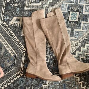 Sole Society Over-the-Knee Suede Boots in Taupe